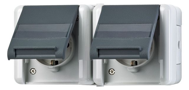 Jung 8220NAW AP/WG SCHUKO Steckdose 2f verdr. Schriftfeld waagerecht WG800