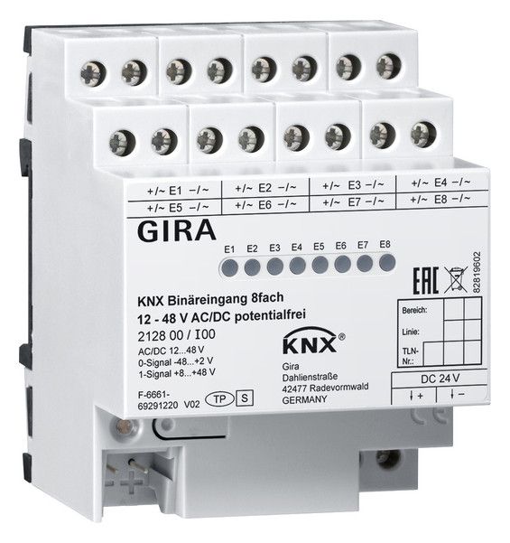 GIRA 212800 Binäreingang 8fach 12-48V AC/DC potentialfrei KNX REG