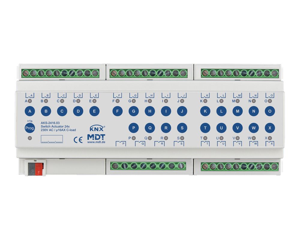 MDT AKS-2416.03 Schaltaktor 24fach 12TE REG 16A 230VAC C-Last Standard 140µF
