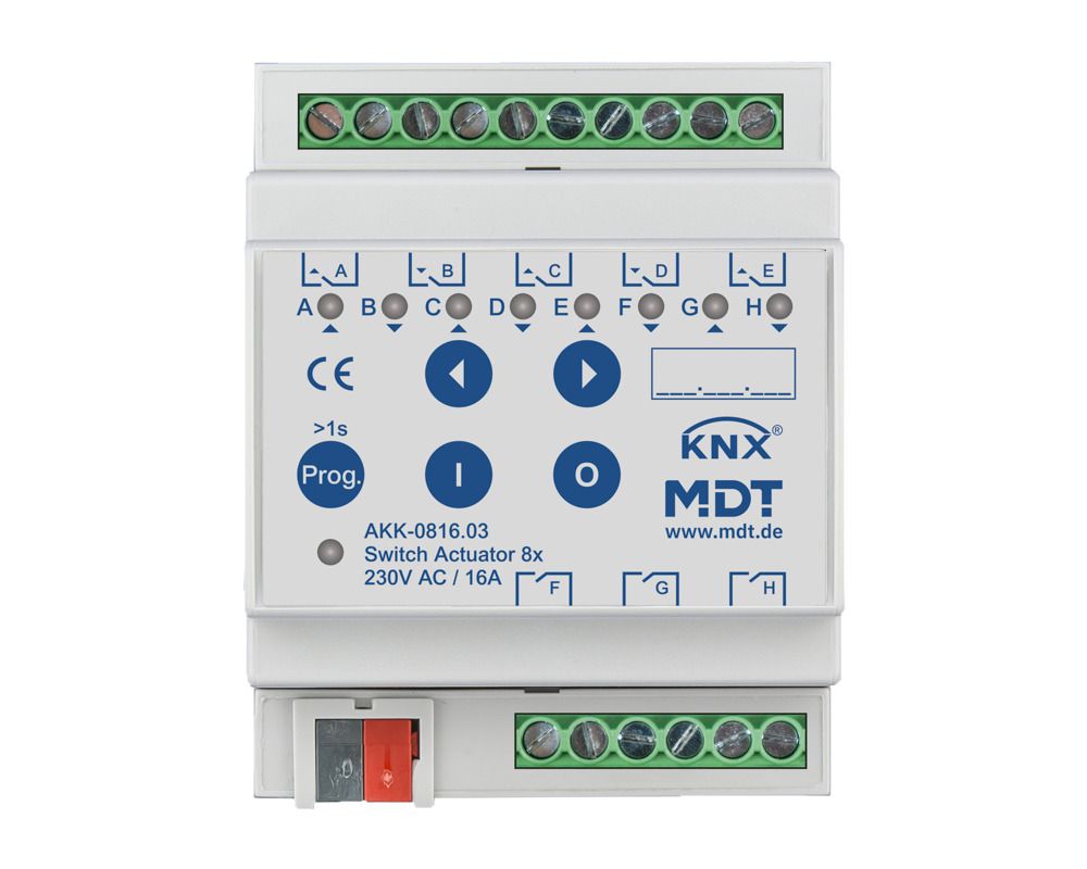 MDT AKK-0816.03 Schaltaktor 8fach 4TE REG 16A 230VAC Kompakt 70µF 10EVG