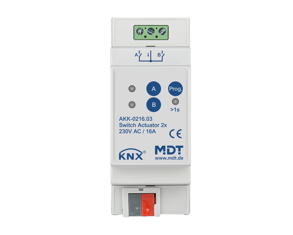 MDT AKK-0216.03 Schaltaktor 2fach 2TE REG 16A 230VAC Kompakt 70µF 10EVG