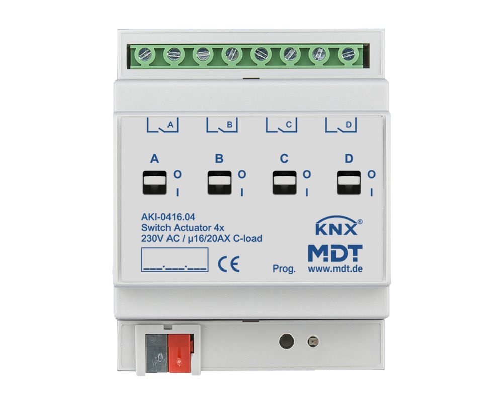 MDT AKI-0416.04 Schaltaktor 4fach 4TE REG 16/20A 230VAC C-Last Industrie 200µF
