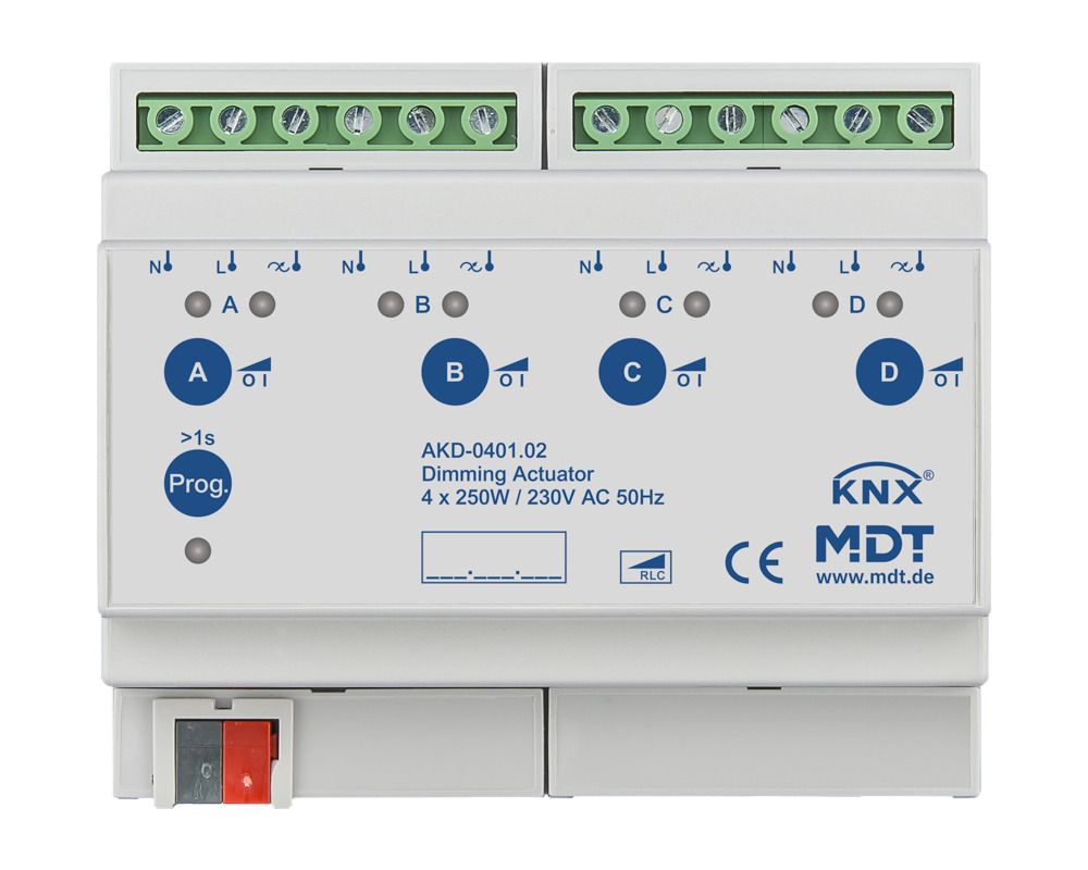 MDT AKD-0401.02 Dimmaktor 4fach 6TE REG 250W 230VAC m.Wirkleistungsmessung