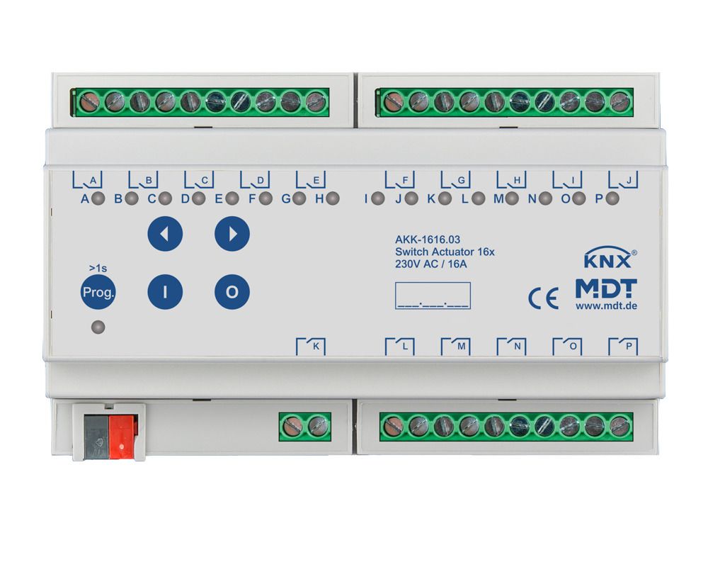 MDT AKK-1616.03 Schaltaktor 16fach 8TE REG 16A 230VAC Kompakt 70µF 10EVG