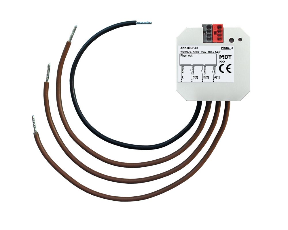 MDT AKK-03UP.03 Schaltaktor 3fach UP 10A 230VAC Kompakt 14µF 2EVG Fan coil