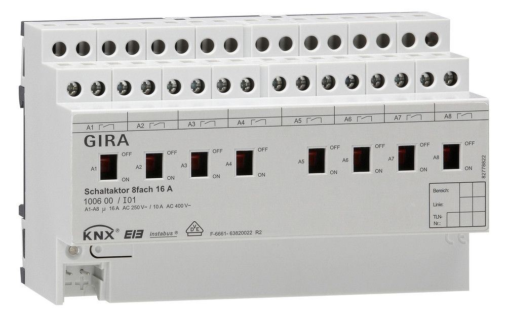 GIRA 100600 Schaltaktor 8fach 16A Hand KNX REG