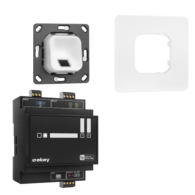 EKEY xLine Fingerprintset für Unterputzmontage, Kunststoffrahmen in Weiß inkl. Netzteil und rückstandsfreier Österreich-Klebefolie