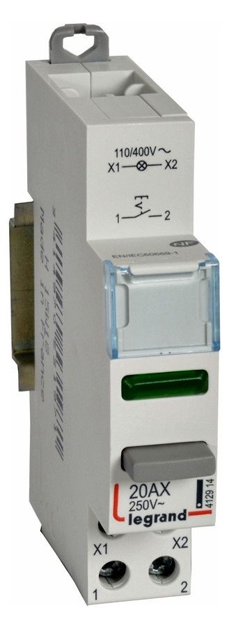 Legrand 412914 CX3 Druckschalter 20A 1S+LED grün 110/400VAC/DC AC-12 1TE