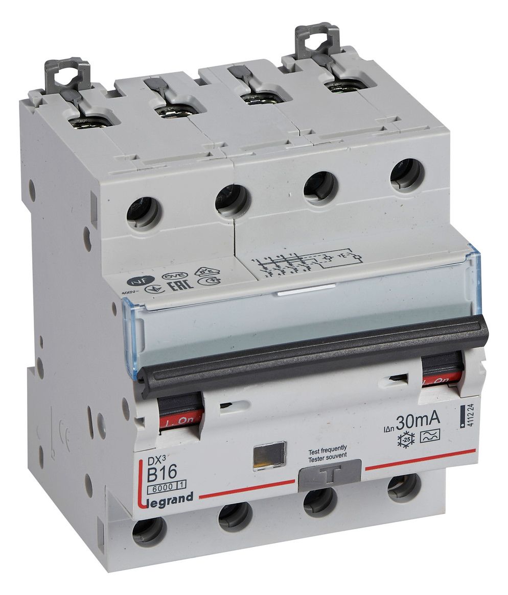 Legrand 411224 DX3 Fi/LS-Schalter B 16A 4-polig 6kA 30mA Typ A 400VAC 4TE