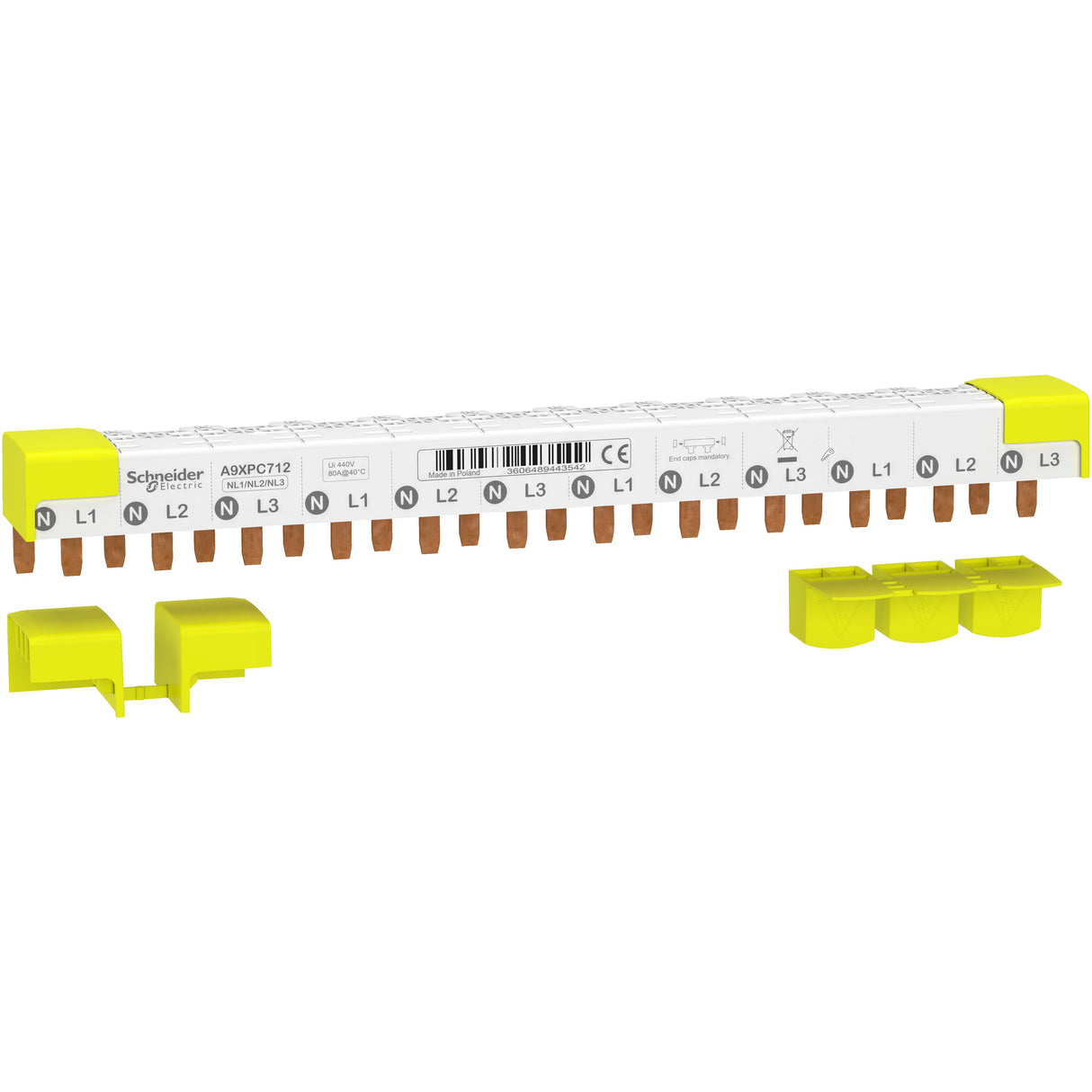 Schneider A9XPC712 Phasenschiene Stift 3P+N 9mm 80A 12Module