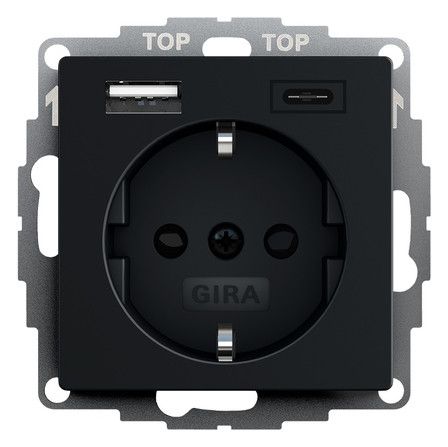 GIRA 2459005 SCHUKO-Steckdose Shutter USB 2f Typ A/C System 55 Schwarz matt(la