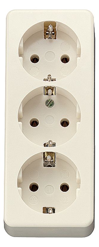 Jung 10S23LA SCHUKO Dreifach Steckdose o.Zugentlastung m.Bodenpl. o.Zltg.AP600