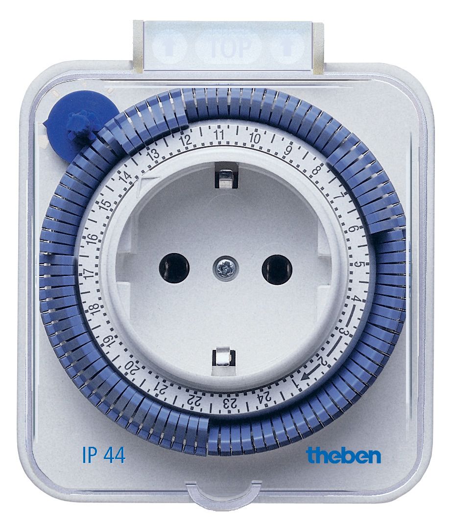 Theben timer 26 IP44 Analoge Steckdosen- Zeitschaltuhr mit Tagesprogramm 0260855