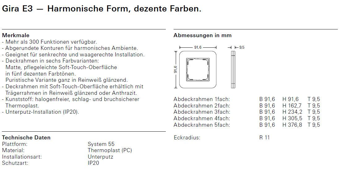 GIRA 0213423 Abdeckrahmen 3fach E3 Dunkelgrau/Anthrazit Soft-Touch
