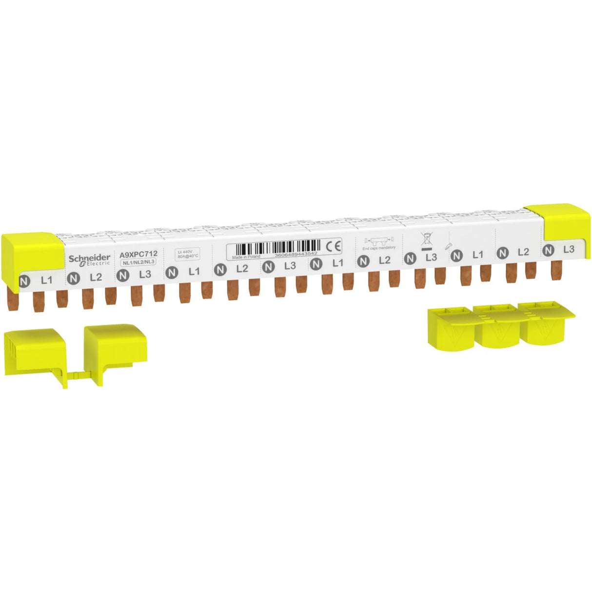 Schneider A9XPC712 Phasenschiene Stift 3P+N 9mm 80A 12Module