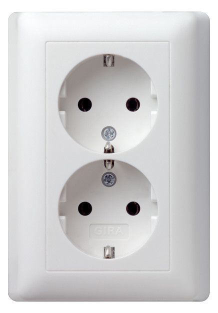 GIRA 078004 SCHUKO-Doppelsteckdose Vollplatte Standard 55 Reinweiß seidenm.
