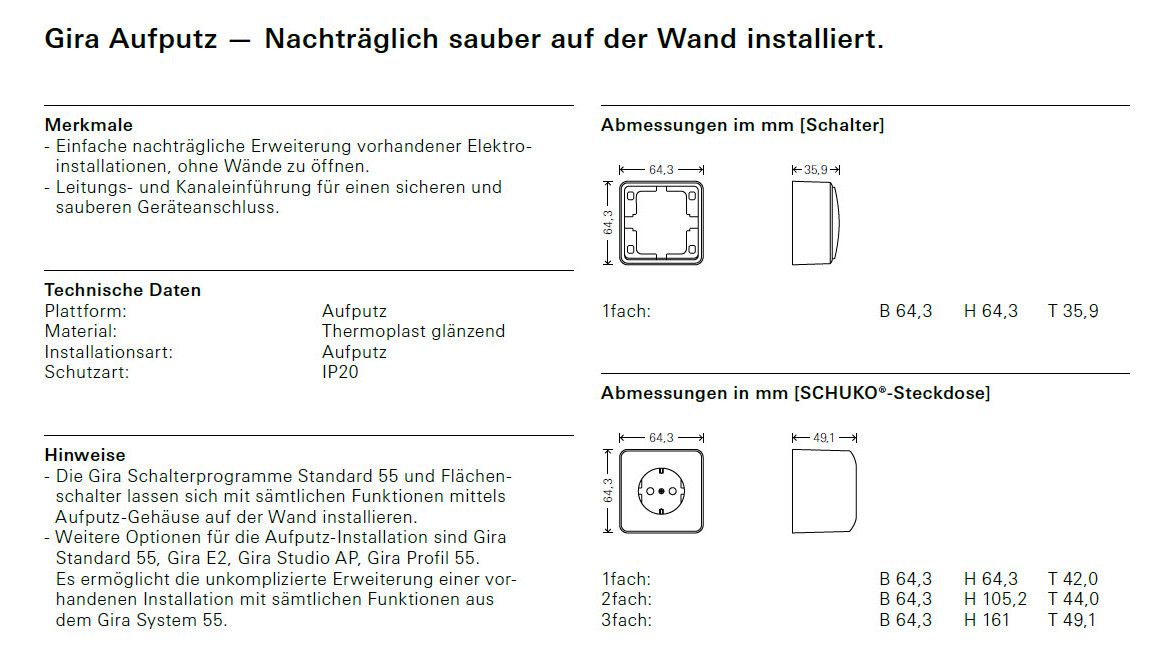 GIRA 444013 SCHUKO-Steckdose AP m.Montageplatte Reinweiß