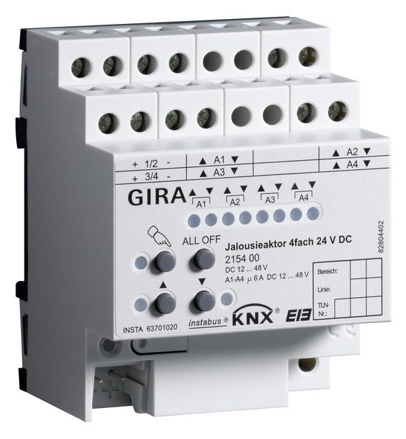 GIRA 215400 Jalousieaktor 4fach DC 24V Hand KNX REG