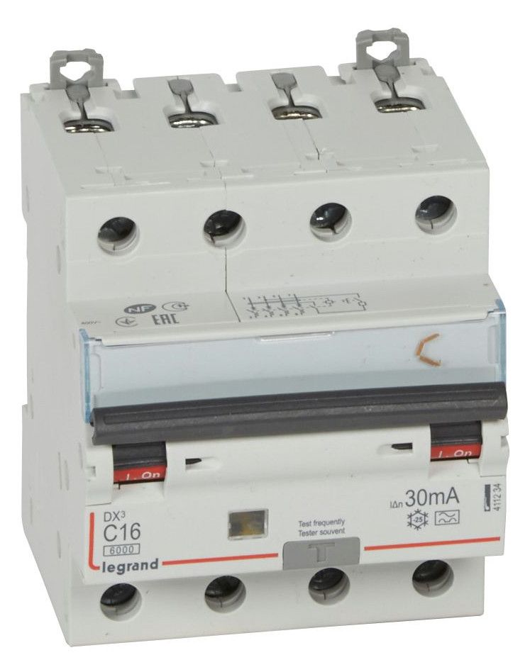 Legrand 411234 DX3 Fi/LS-Schalter C 16A 4-polig 6kA 30mA Typ A 400VAC 4TE