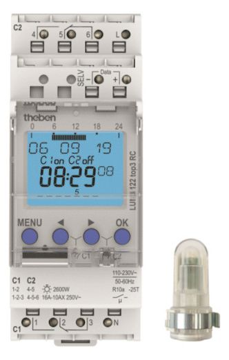 Theben LUNA 122 top3 RC AL Dämmerungss DIN Schaltuhr Aufbau-L. 2K RC-f.1220130