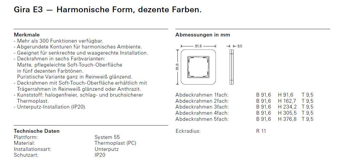 GIRA 0213423 Abdeckrahmen 3fach E3 Dunkelgrau/Anthrazit Soft-Touch