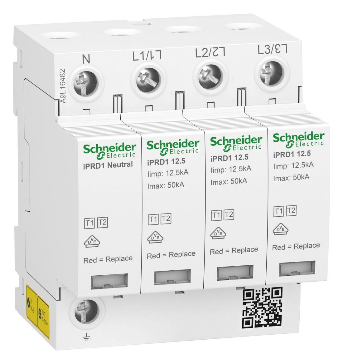 Schneider A9L16482 Kombiableiter Typ 1+2, Acti9 iPRD1 12.5r, 3P+N, 400V AC