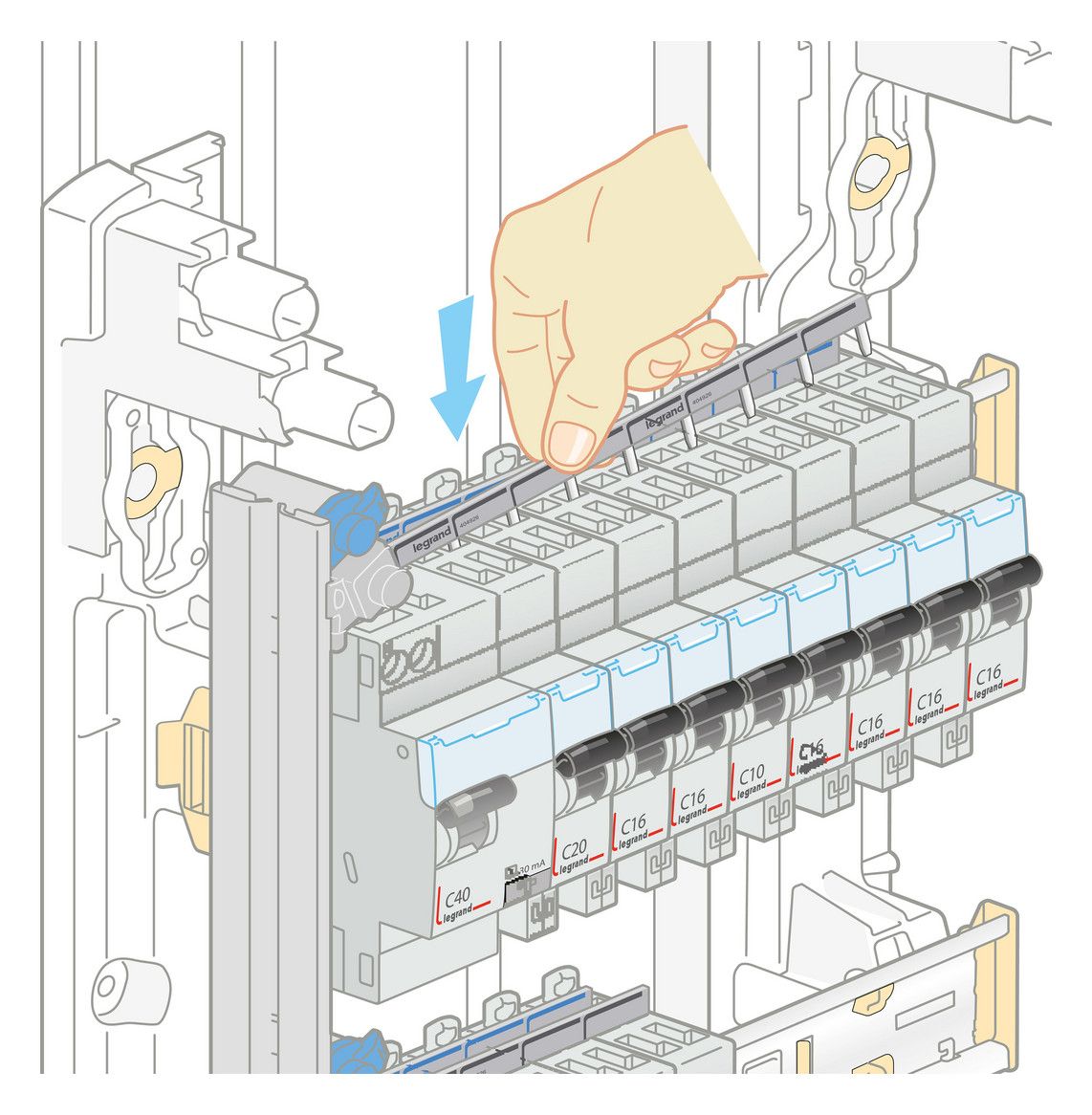 Legrand 404926 Stiftkammschiene 1-polig 13TE 16qmm schwarz/blau