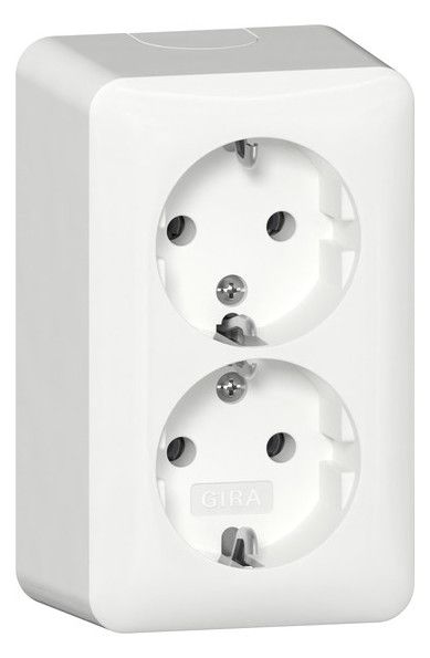 GIRA 478013 SCHUKO-Doppelsteckdose AP m.Montageplatte Reinweiß