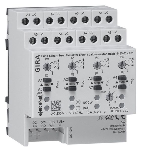 GIRA 543500 eNet Funk Schalt-/Tastaktor 8fach/Jalousieaktor 4fach REG