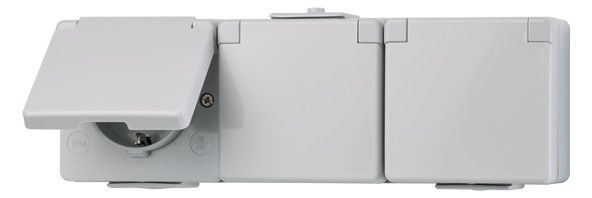 Jung 623W AP/WG SCHUKO Dreifach Steckdose verdrahtet waagerecht WG600