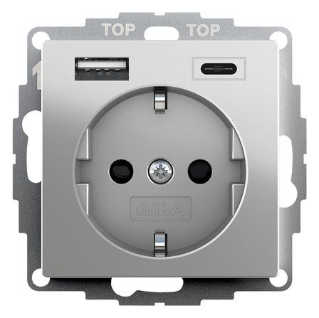 GIRA 2459600 SCHUKO-Steckdose Shutter USB 2f Typ A/C System 55 Edelstahl (la.)