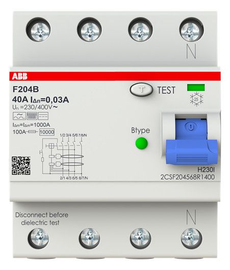 ABB F204B-40/0,03 FI-Schutzschalter Typ B 4P 40A 30mA 3kA 4TE 2CSF204568R1400