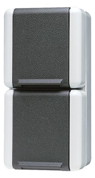 Jung 822W AP/WG SCHUKO Steckdose 2fach verdrahtet senkrecht 2Abdeckungen WG800