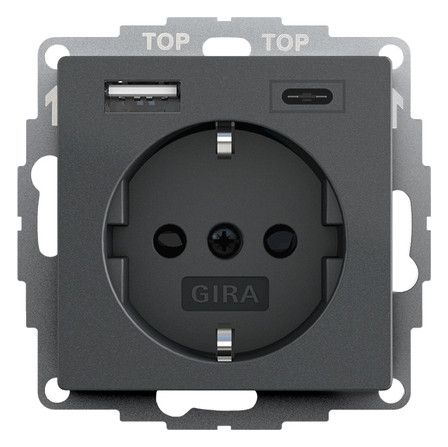 GIRA 245928 SCHUKO-Steckdose Shutter USB 2f Typ A/C System 55 Anthrazit