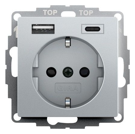 GIRA 245926 SCHUKO-Steckdose Shutter USB 2f Typ A/C System 55 Farbe Alu