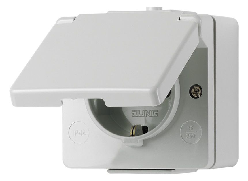 Jung 620W AP/WG SCHUKO Steckdose Klappdeckel H47mm WG600