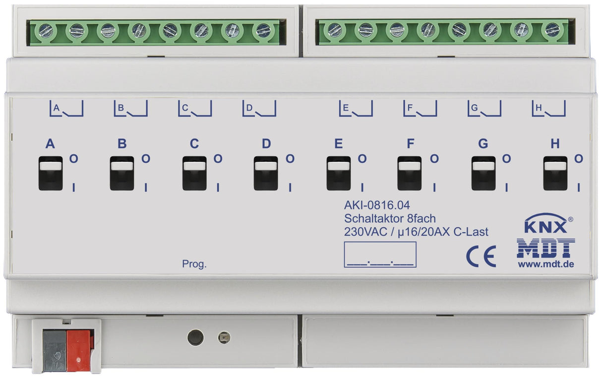 MDT AKI-0816.04 Schaltaktor 8fach 8TE REG 16/20A 230VAC C-Last Industrie 200µF