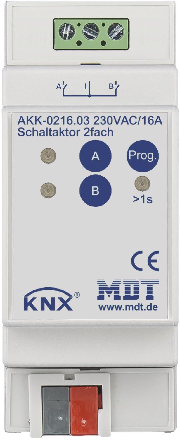MDT AKK-0216.03 Schaltaktor 2fach 2TE REG 16A 230VAC Kompakt 70µF 10EVG