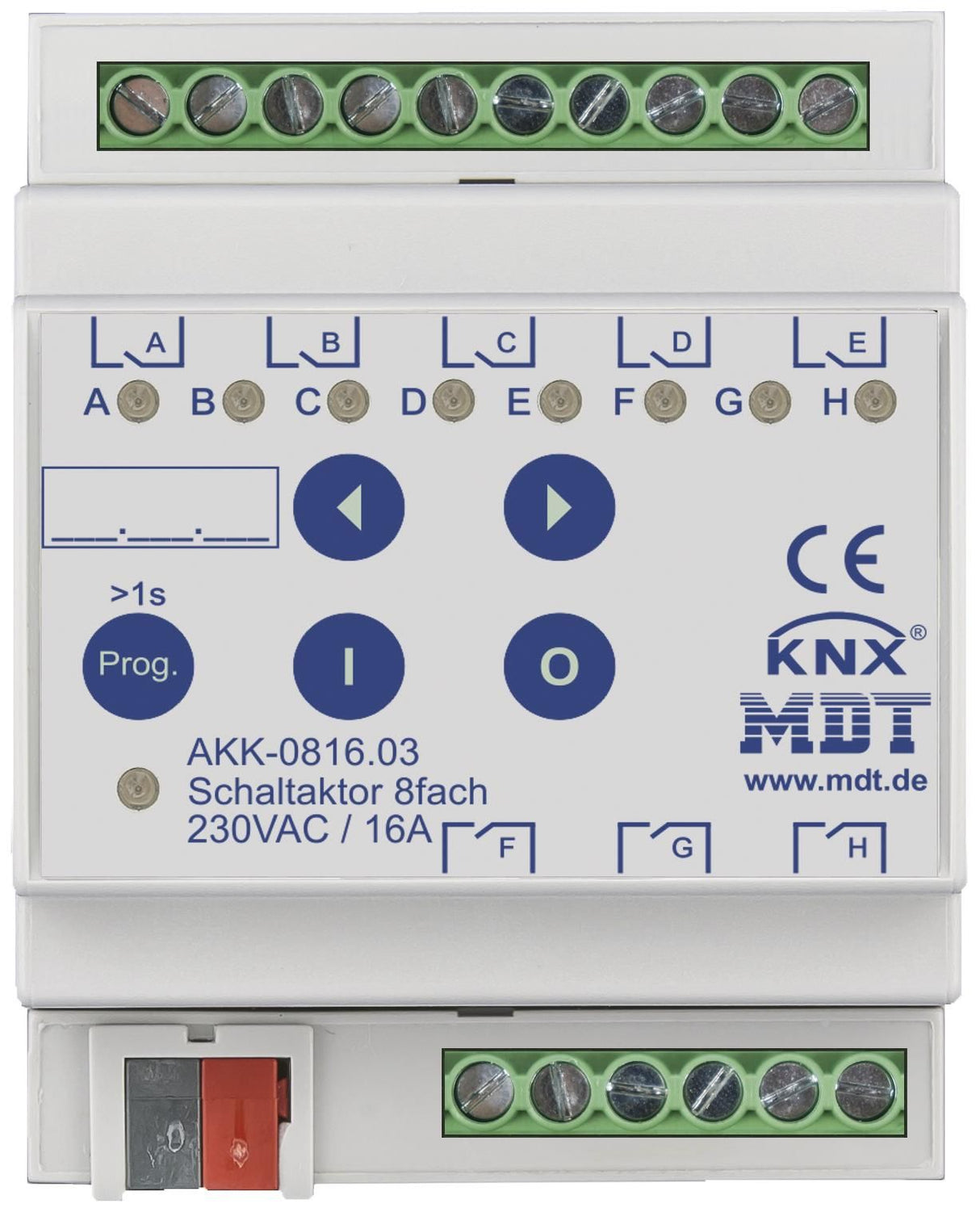 MDT AKK-0816.03 Schaltaktor 8fach 4TE REG 16A 230VAC Kompakt 70µF 10EVG