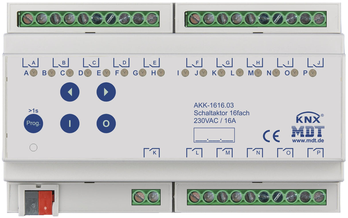 MDT AKK-1616.03 Schaltaktor 16fach 8TE REG 16A 230VAC Kompakt 70µF 10EVG