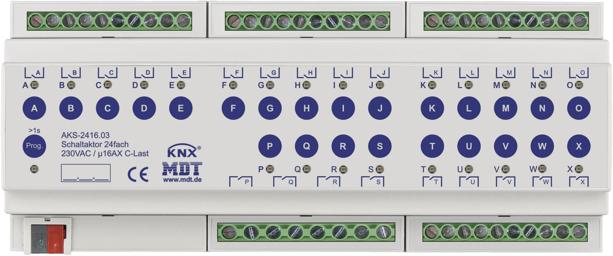 MDT AKS-2416.03 Schaltaktor 24fach 12TE REG 16A 230VAC C-Last Standard 140µF