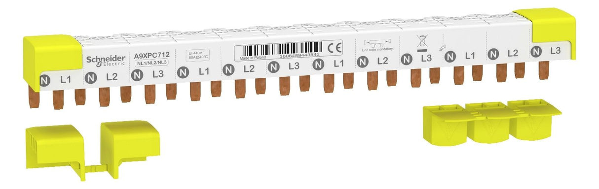 Schneider A9XPC712 Phasenschiene Stift 3P+N 9mm 80A 12Module