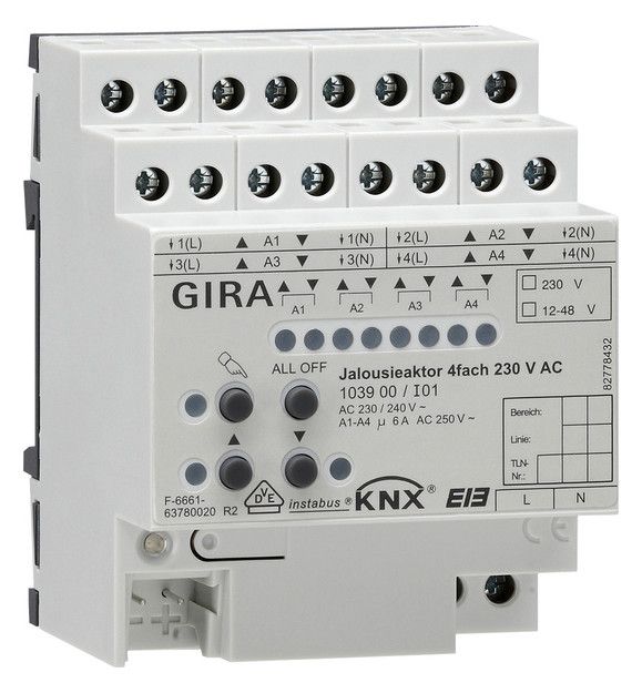GIRA 103900 Jalousieaktor 4fach AC 230V Hand KNX REG