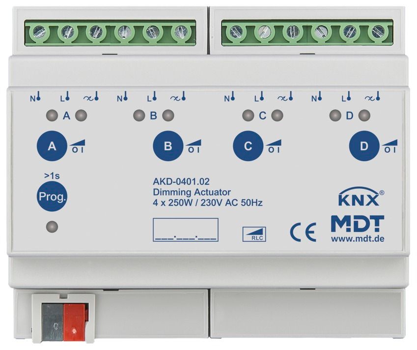 MDT AKD-0401.02 Dimmaktor 4fach 6TE REG 250W 230VAC m.Wirkleistungsmessung