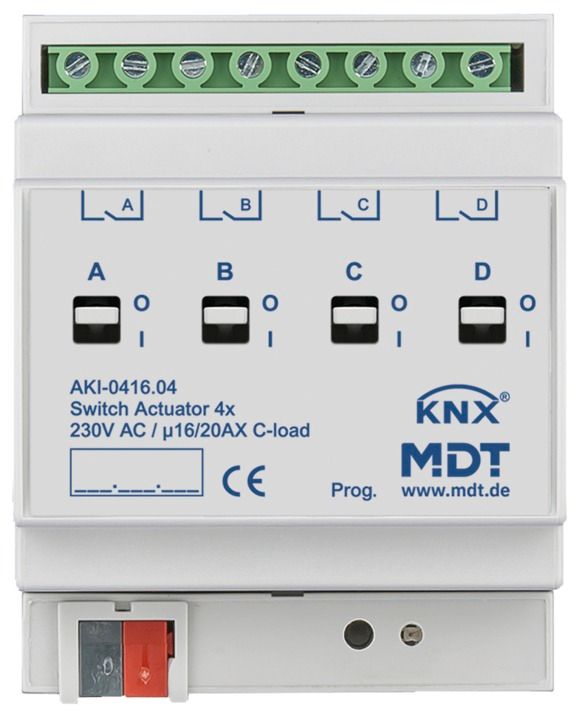 MDT AKI-0416.04 Schaltaktor 4fach 4TE REG 16/20A 230VAC C-Last Industrie 200µF