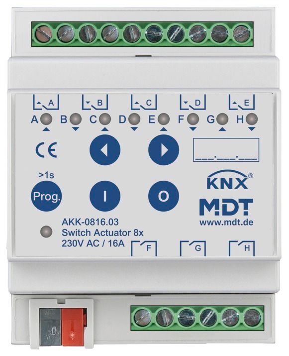 MDT AKK-0816.03 Schaltaktor 8fach 4TE REG 16A 230VAC Kompakt 70µF 10EVG