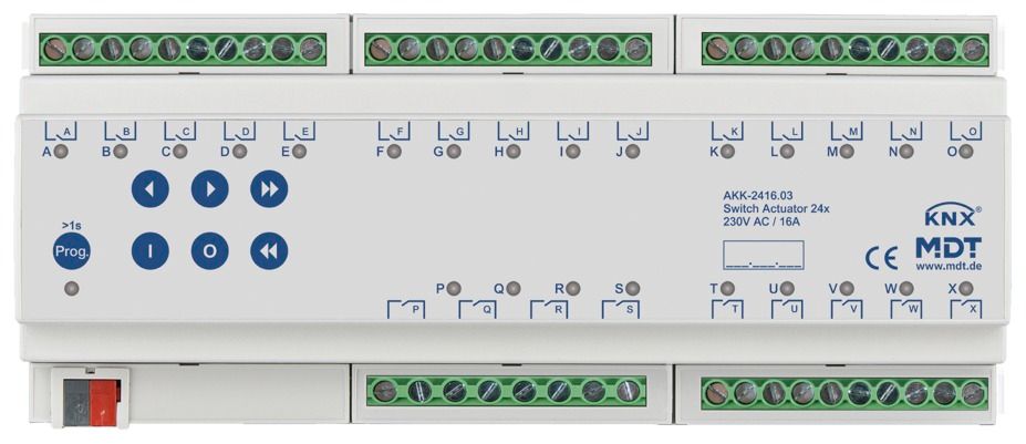 MDT AKK-2416.03 Schaltaktor 24fach 12TE REG 16A 230VAC Kompakt 70µF 10EVG