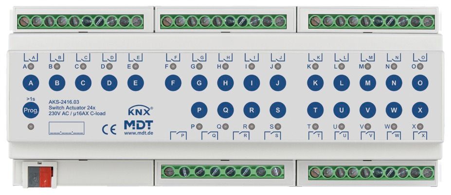 MDT AKS-2416.03 Schaltaktor 24fach 12TE REG 16A 230VAC C-Last Standard 140µF