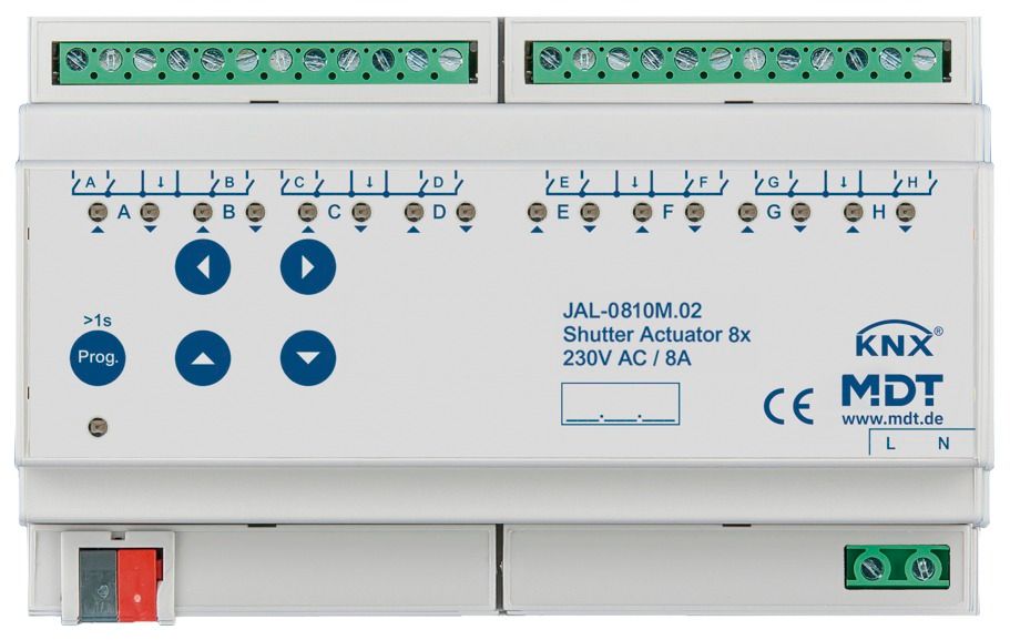MDT JAL-0810M.02 Jalousieaktor 8fach 8TE REG 10A 230VAC m.Fahrzeitmessung
