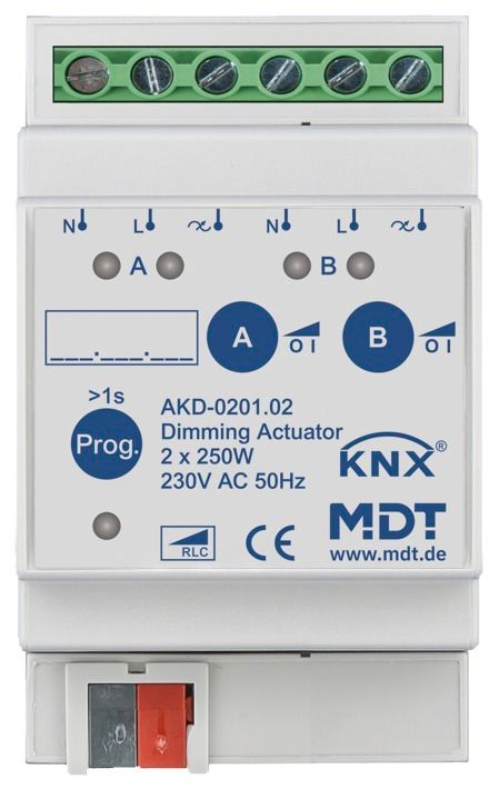 MDT AKD-0201.02 Dimmaktor 2fach 3TE REG 250W 230VAC m.Wirkleistungsmessung
